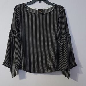 W5 Black and White Striped Bell Sleeve Blouse